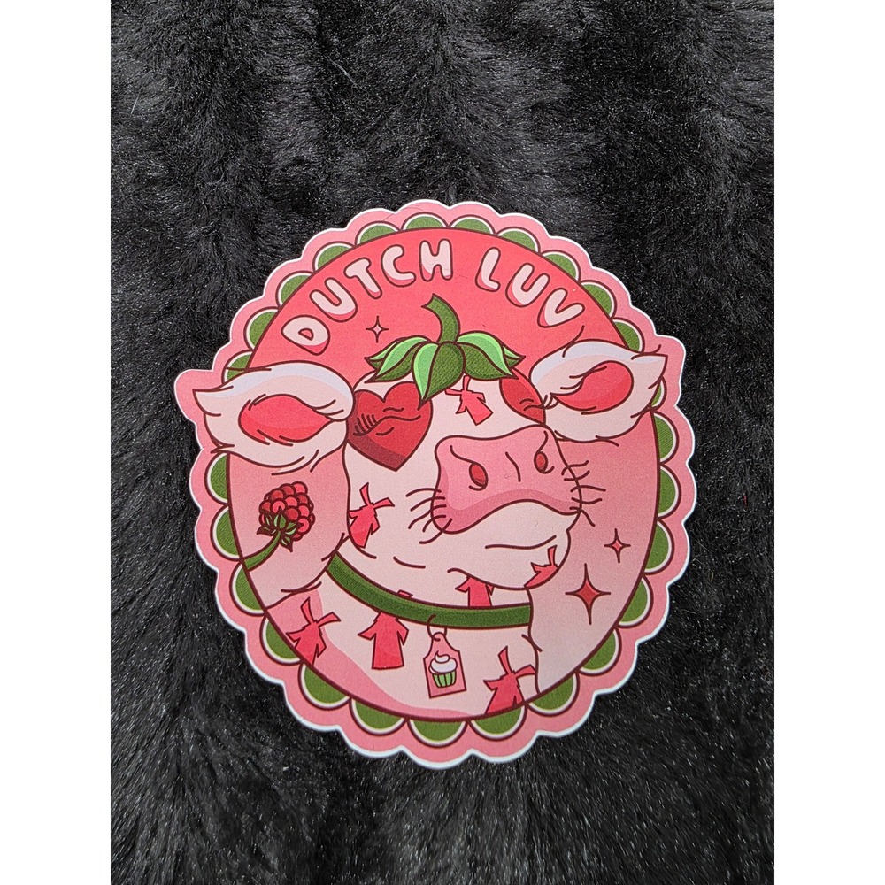 Dutch Luv Cow Sticker Pink Strawberry Raspberry Scalloped Edge Decal Cottagecore